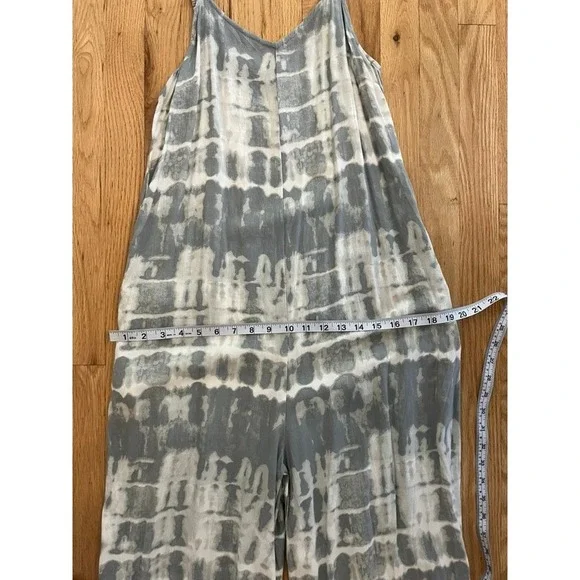 Japna Womens Grey White Tie Dye Ruffle Hem Wide Leg Jumpsuit Size M Boho Rayon - Picture 8 of 9